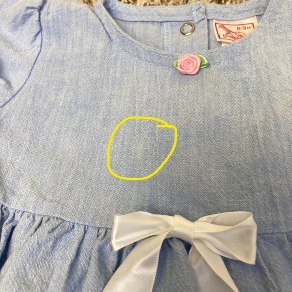 Vintage Buster Brown Chambray Bubble Romper Rosebud Accents Light Blue Sz 6-9 mo - Picture 4 of 15